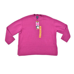 GAP Sweater XXL Womens Pink Cotton Knit Long Sleeve Crew Neck Ribbed Hem NWT Ne